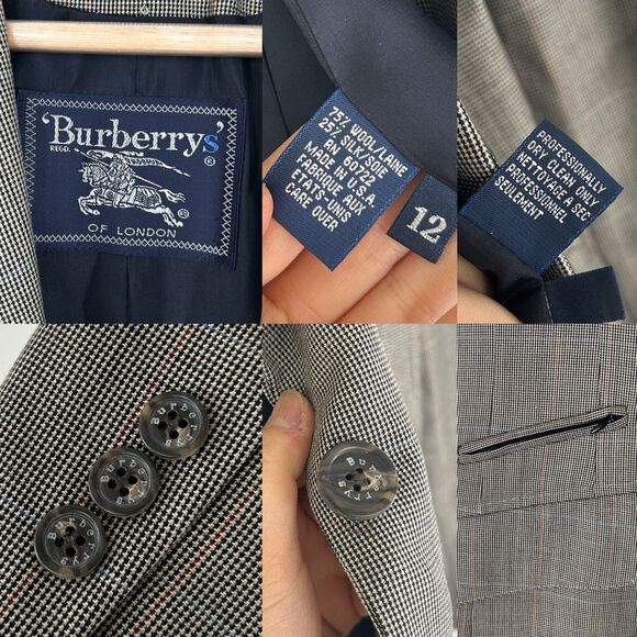 Vintage Burberry Plaid Tan Grey Wool Silk Blazer - Picture 8 of 8